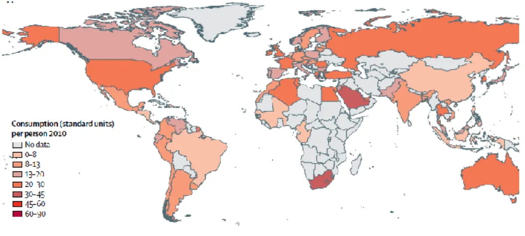 Figure  3:  Consommation  d'antibiotique  dans  le  monde  en  2010  (Source:  Van  Boeckel et al