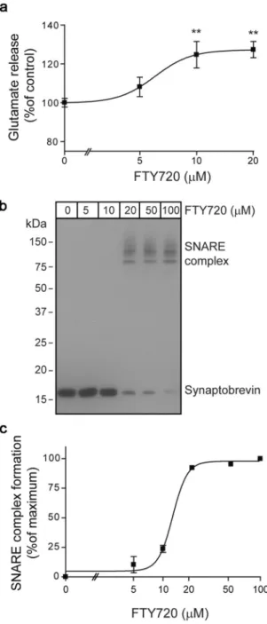 Figure 2.  FTY720 accelerates SNARE complex assembly and glutamate release in a dose-dependent manner