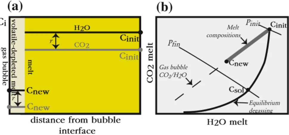 Fig. 6 Hypothetical model for the composition of a gas bubble nucleated during decompression of H 2 O – , CO 2  -bearing basaltic melts