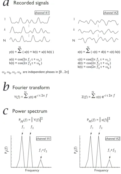 Figure 1: Outline of the unresolving result provided by power spectrum analy- analy-sis when the recorded signals depend on phase relations more than in frequency relations