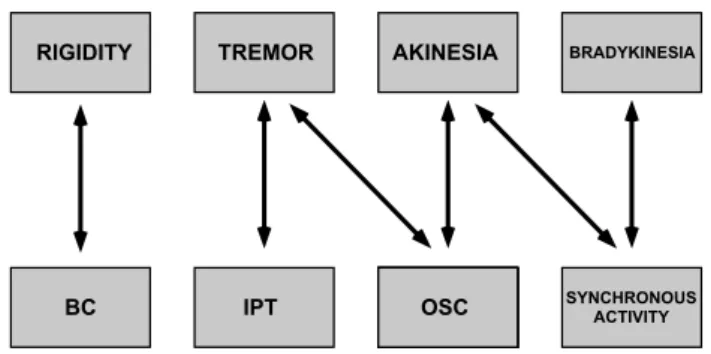 Figure 6: Dependencies between human symptoms and firing pattern parame- parame-ters. Adapted from Chibirova (2006).
