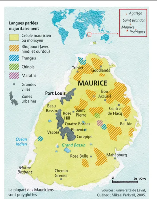 Figure 4.3 – Géographie de Maurice et paysage linguistique 90 .