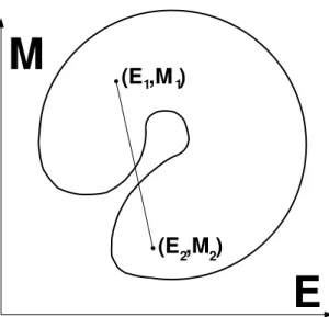 Figure 1.3: Schematic representation of a convex region in the macrostates (E, M) space for a long-range system.