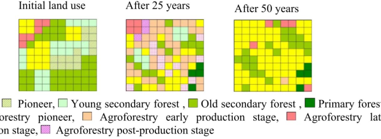 Figure 1. Outputs of model scenario ‘transition swiddening to permanent cropping systems’