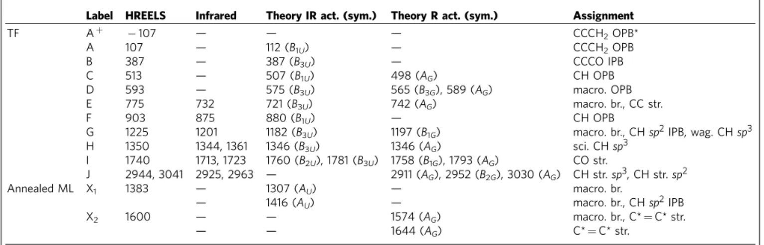 Table 1 | Vibrational modes assigned to HREEL spectra.