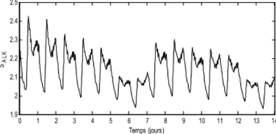 Figure 3.6. Résultats de simulation de modèle ASM1 complet pour un temps sec 