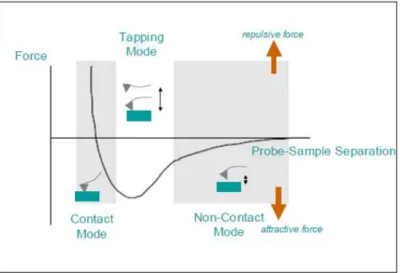 Figure 3.3.6: Plot of force as a function of the probe-sample separation ( Robert A. Wilson et al