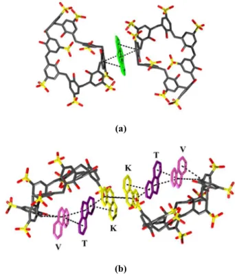 Table 2. Dihedral angles between the planes of the phenolic  rings of C8S and the reference plane (the plane defined by  the carbon atoms of methylene groups of C8S) in the  crys-tal of complex 1