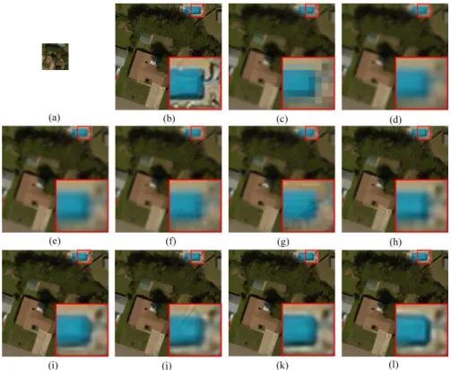 Figure 7. SR results obtained by different methods over the test image of a Residence with an upscale  factor of 4