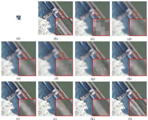 Figure 8. SR results obtained by different methods over the test image of a Dam with an upscale factor  of 8