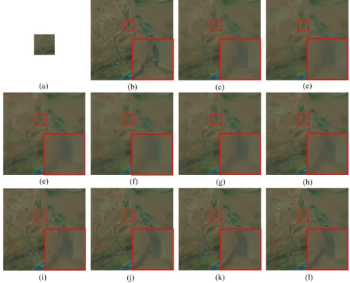 Figure 9. SR results obtained by different methods over the Landsat-test image with an upscale factor  of 4