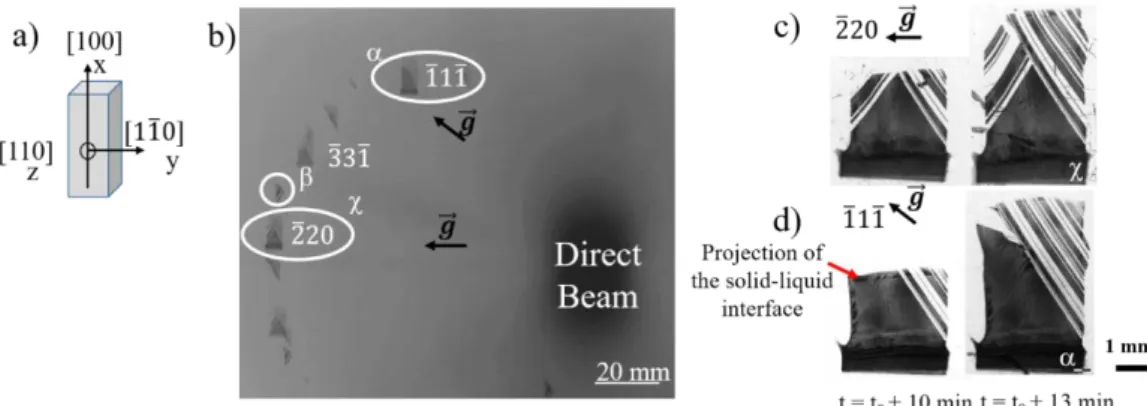 Figure 2: X-ray diffraction images (topographs) recorded during solidification (applied temperature 