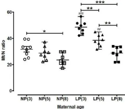 Figure 10.  Effect of maternal age on citrate synthase, complex I, complex II and com- com-plex III enzymatic activities in myometrium from non-pregnant and late pregnant mice