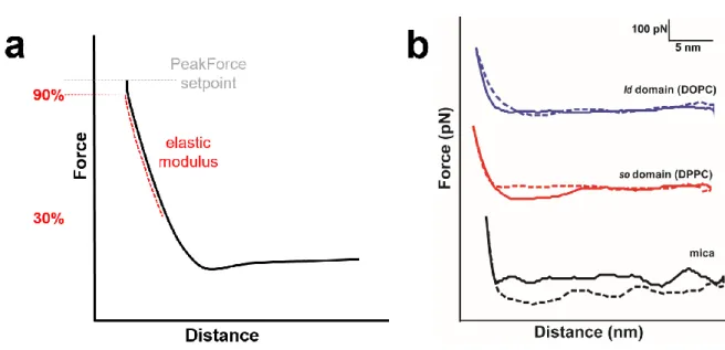 Figure S1) (a) Schematics of the mechanical parameters obtained from force-distance curves