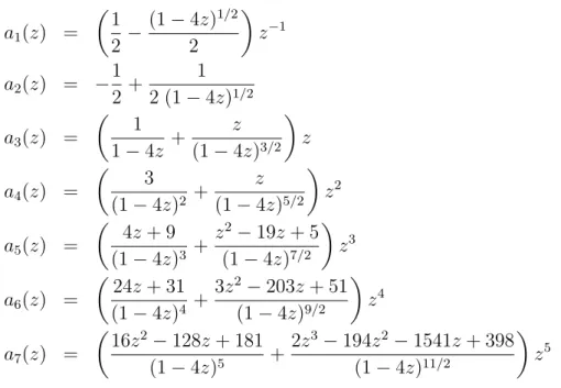 Figure 3: The generating functions for the coefficients of the polynomials P n (m) Corollary 6 Exact formulas for the functions a 1 –a 7 are given in Figure 3.
