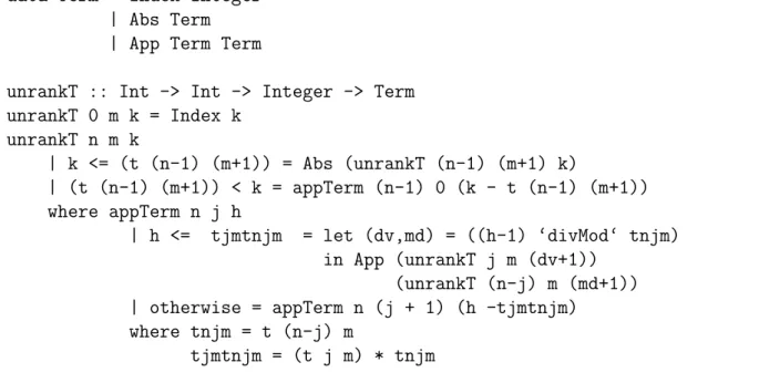 Figure 6: Haskell program for term unranking