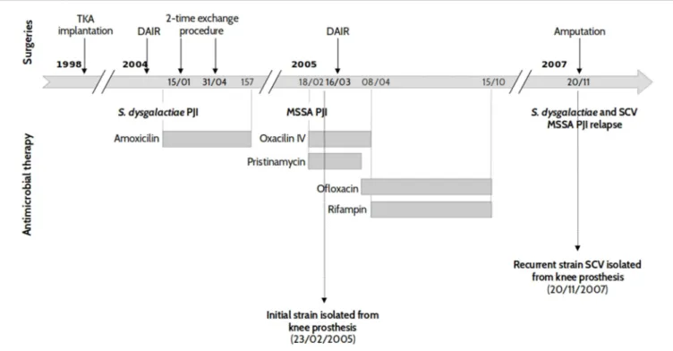 FIGURE 1 | Patient history case and chronology of isolate collection. Two strains of S
