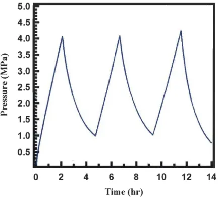Figure 4.2: Pressure of the tank du ring the chargingjdischarging cycles. 