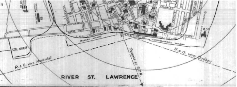 FIGURE 2. 6: Extrait du  «  Aperçu du Plan of the city of Three Rivers, P.Q  »  présentant la façade portuaire de Trois-Rivières, en 1920 