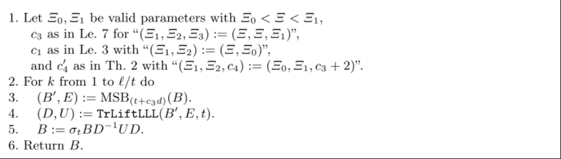 Fig. 3. The Lehmer-LiftLLL algorithm.