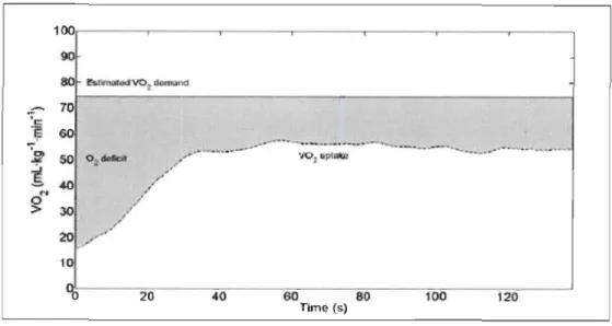 Figure 3 : Calcul du déficit maximal d'oxygène accumulé au  cours d'un  exercice  constant  à  une intensité très élevée (Noordhof et coll.,  2013) 