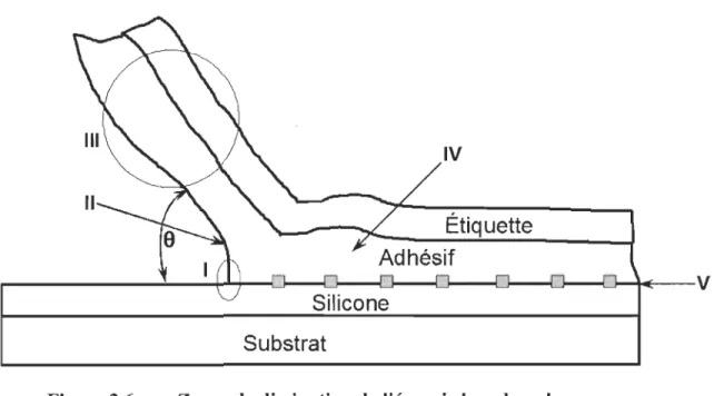 Figure 2.6  Zones de dissipation de l'énergie lors du pelage 