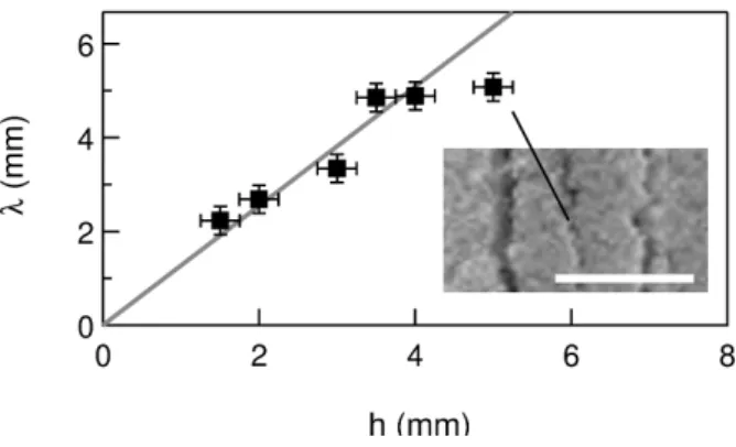 FIG. 4. Wavelength λ vs. thickness h – The wavelength λ scales with the thickness h of the granular layer