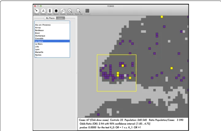 Figure 2 Interactive map of the software FGBASE. The interactive map (centered here on the city of Le Havre, France) displays the cells of the grid