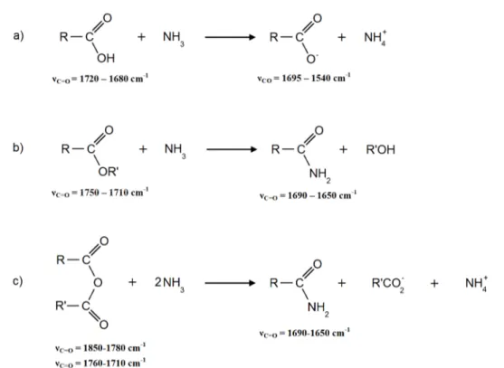 Figure 2.11. Réactions de dérivation par NH  de a) un acide carboxylique, b) un ester                                   