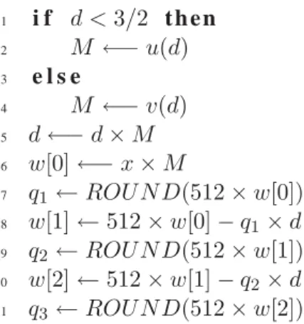 Table 1: Computation time and code size of the different division algorithms.