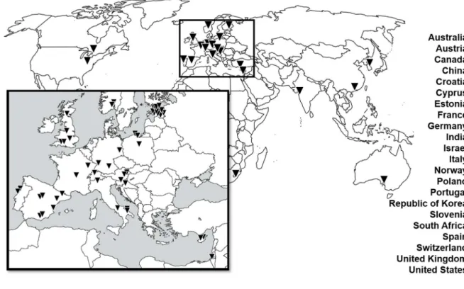 Figure 1.  A geographical overview of the global survey on cefotaxime-resistant coliforms