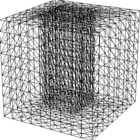 Figure 7: The space-time domain and the mesh: 2 800 vertices. Total number of unknwons (the values of m h , r h and λ h at the nodal points, see (63)): 6 846 × 3 = 20 538.