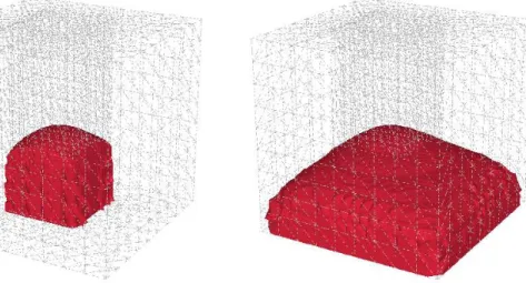 Figure 10: The surfaces u h (x, t) = 0 and y h (x, t) = 0 in the (x, t) space. The region below u h = 0 is the real support of the computed control.