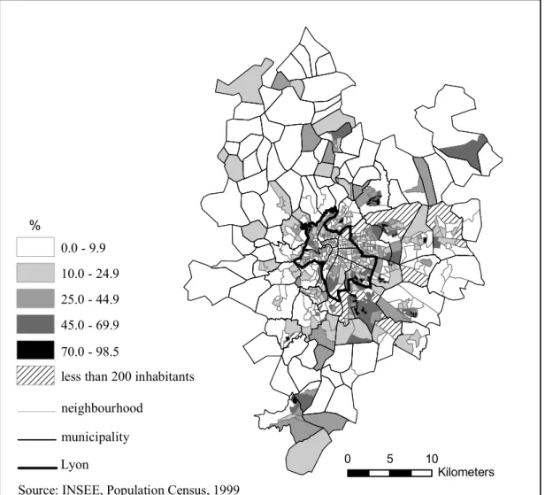 Figure 1: Percentage of housing units belonging to the public sector in Lyon
