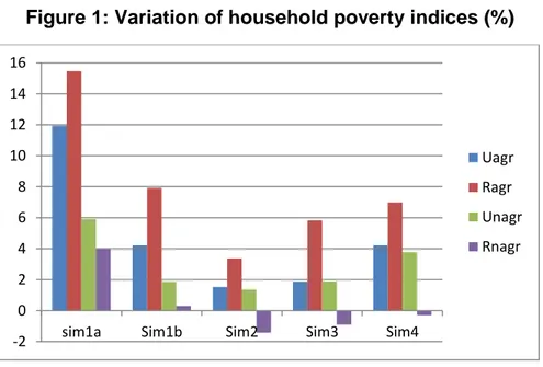 Figure 1 18  presents the variations in the FGT indices for the four household groups and for  the five simulations