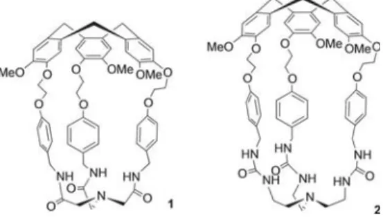 Figure 1. Structures of hemicryptophanes 1 and 2.