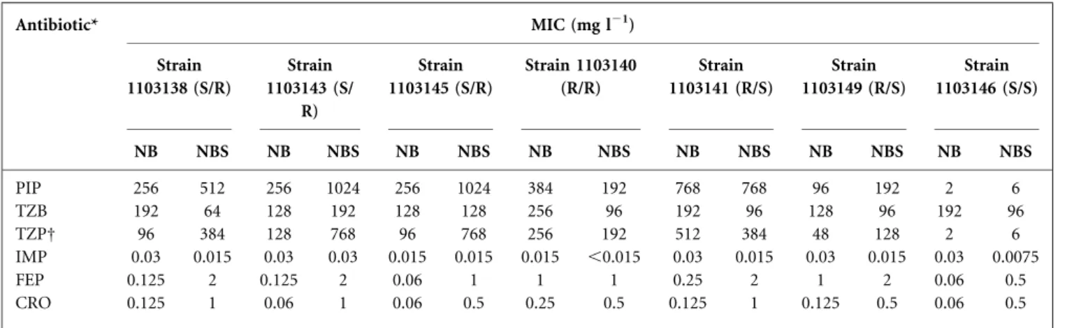 Table 6. Influence of medium osmolarity on MICs of different antibiotics tested alone or with b-lactamase inhibitor against E