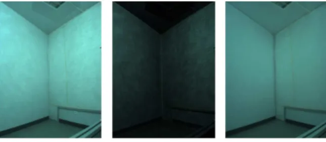 Figure 3: Importance of interreflection under immersive front-projection. Left: real scene lit by a video- video-projector