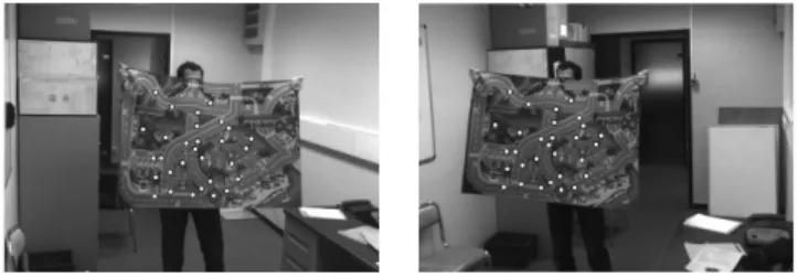 Fig. 2. One out of the 650 stereo pairs used in the experiments, overlaid with the 30 point tracks.
