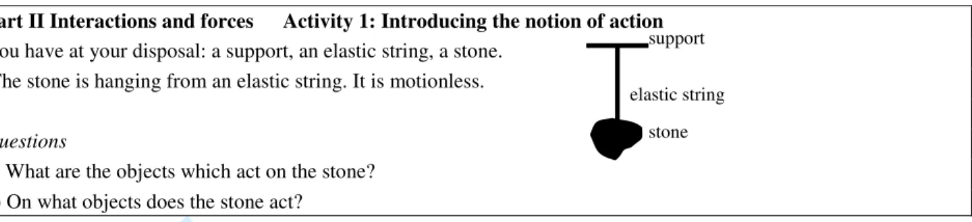 Figure 10: Activity statement aiming to help students describe a situation in terms of objects and  events in a way which is relevant to interpretation in physics 