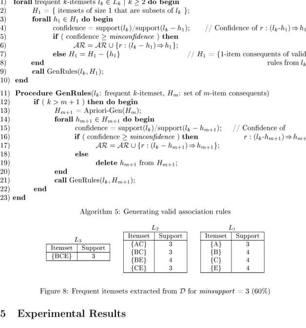 Figure 8: Frequent itemsets extracted from D for minsupport = 3 (60%)
