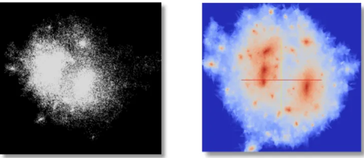 Figure 3 shows one cluster of dark matter particles whose density is estimated onto a 2D grid