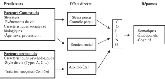 Figure  1.  Schématisation du stress et de l'adaptation (Lazarus,  &amp;  Folkman,  1984) et  adaptation par Yanick Chrétien (2012)