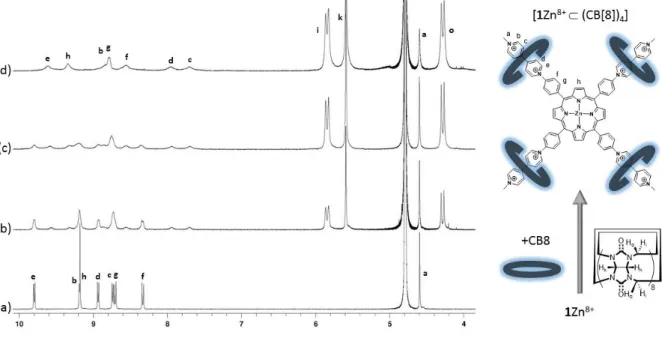 Figure 4.  1 H NMR spectra (400 MHz, D 2 O, 0.1 mM, 293 K) of 1Zn(NO 3 ) 8  (a) in the absence and in the presence of (b) 1.0  equiv