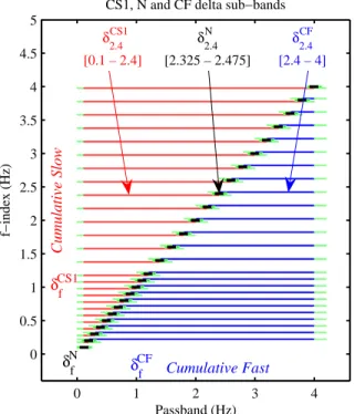 Figure 2 : A schematic representation of cumulative slow1 (CS1), narrow (N) and cumulative fast (CF) delta sub-bands