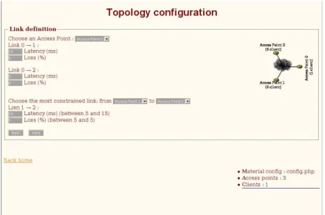 Figure 3: Phase de configuration du nuage r´eseau (ici, caract´eristiques des liens) Tout d’abord, les fonctions `a ´emuler sont r´eparties parmi les nœuds disponibles grˆace `a un algorithme qui choisit les machines selon leurs caract´eristiques physiques