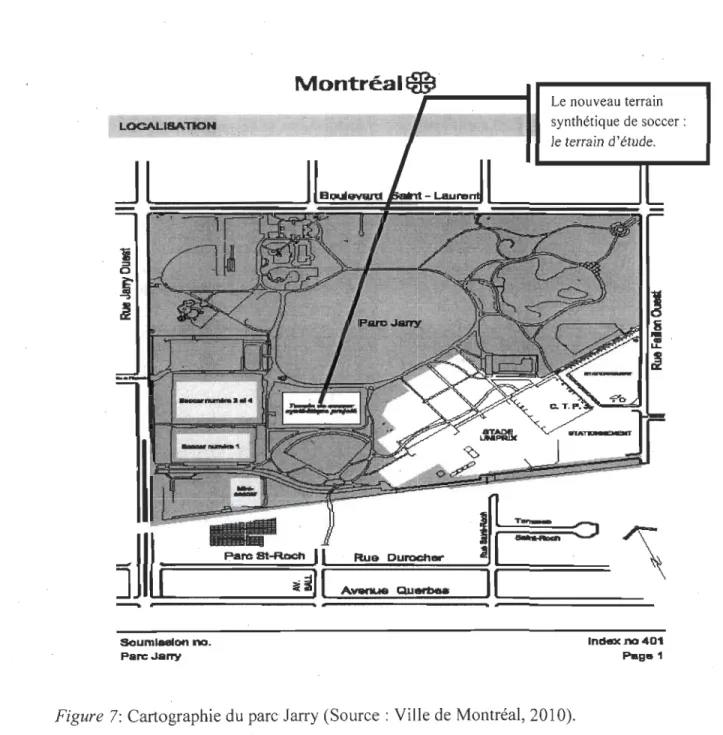 Figure  7: Cartographie du parc  Jarry  (Source : Ville de  Montréal, 2010). 