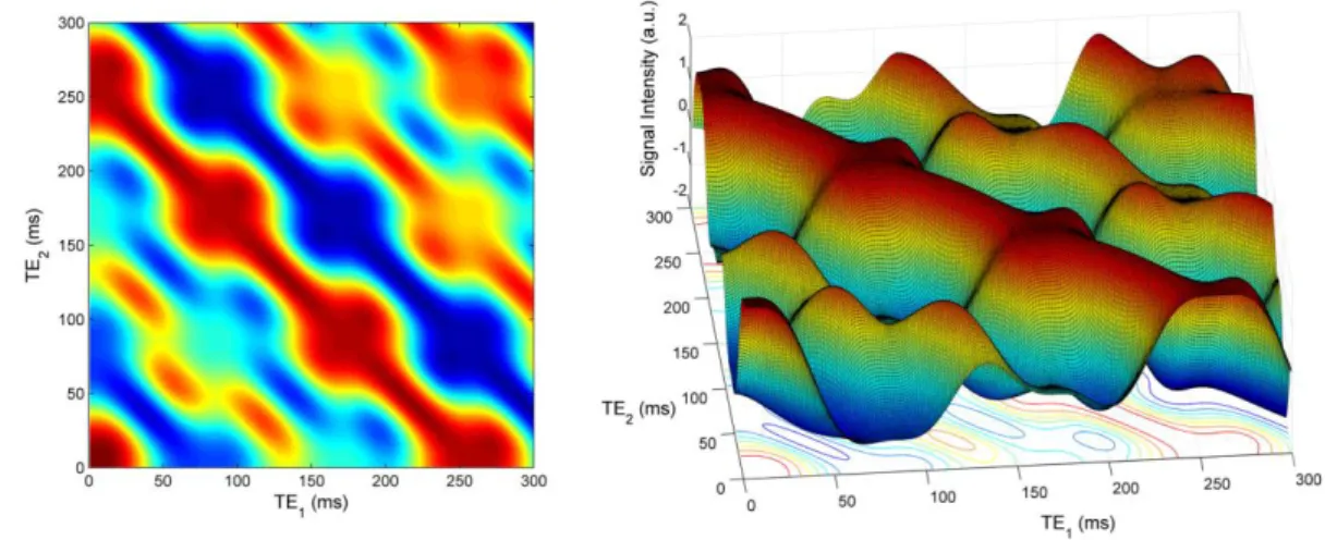 Figure  5.  PRESS  signal  intensity  of  citrate  at  3  T  as  a  function  of  TE 1   and  TE 2   (total  echo  time  TE  =  TE 1   +  TE 2 )