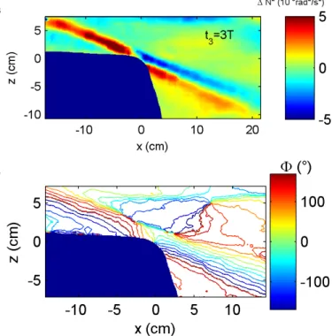 Figure 2a show a snapshot of the vertical density gra- gra-dient. To facilitate the visualization, a narrower domain than in the experiments is shown