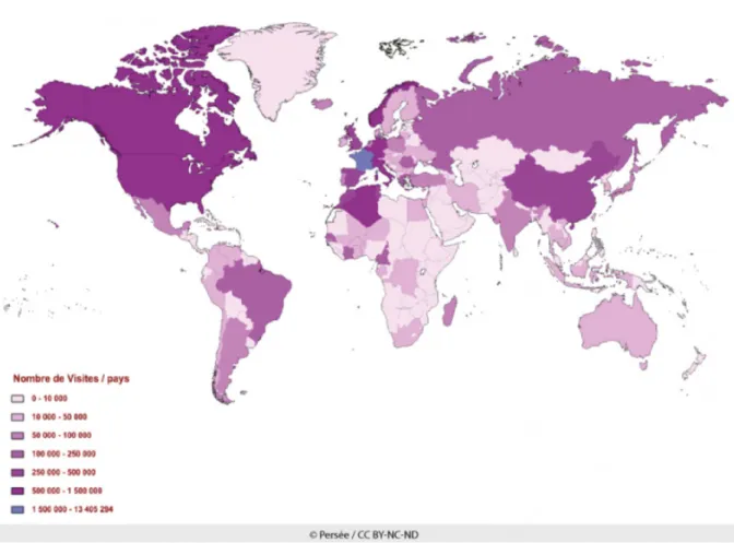 Fig. 2. Global distribution of visits to persee.fr